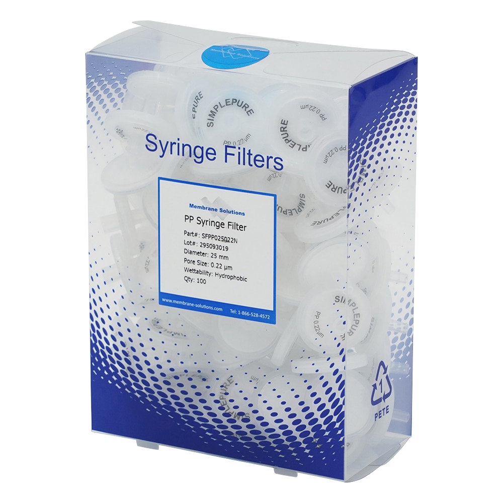 Membrane Solutions シリンジフィルター(疎水性)PP φ25mm/φ0.22μm 1箱(100個入) PP025022 1箱(ご注文単位1箱)【直送品】
