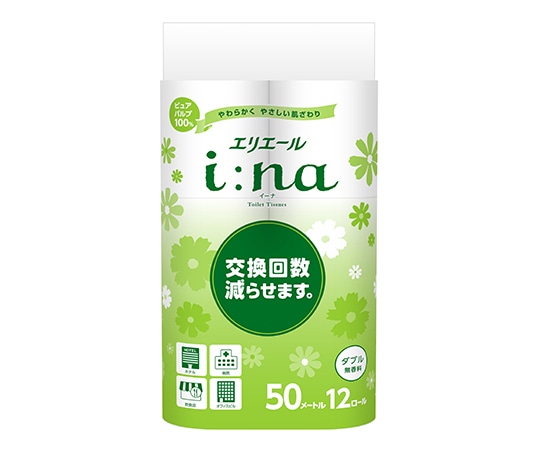エリエール(大王製紙) エリエールi:na(イーナ)トイレットティシュー 無香料 ダブル 50m 12ロール×6パック 21000441 1ケース(ご注文単位1ケース)【直送品】