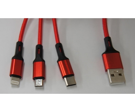 ビットストロング スマートフォン用USBケーブル Type-A(2.0)3in1 Micro USB Type-B+USB Type-C+Lightning 1m 赤 BS-USBSG1-BCL 1本(ご注文単位1本)【直送品】