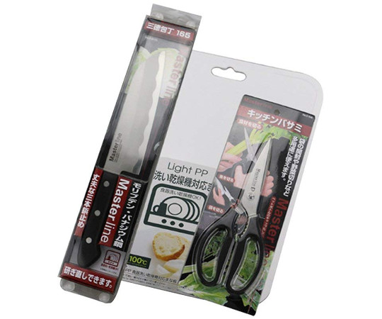 パール金属 Master lineⅡ ステンレス包丁・キッチンバサミ・まな板セットF-2180 1袋 (ご注文単位1袋) 【直送品】