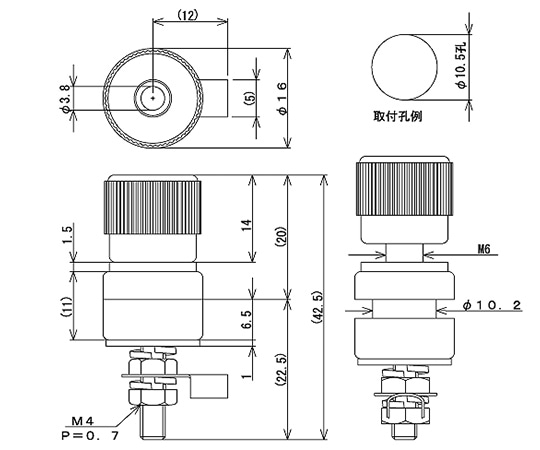 サトーパーツ 絶縁ターミナル 3.8mm 取付孔Φ10.5mm 赤T-12-16-R 1個 (ご注文単位1個) 【直送品】