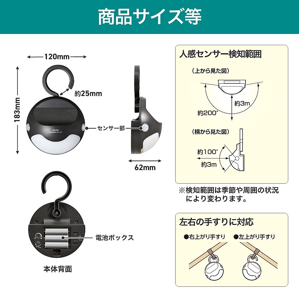 ELPA もてなしライト 120×183×62mmHLH-2205 1個 (ご注文単位1個) 【直送品】