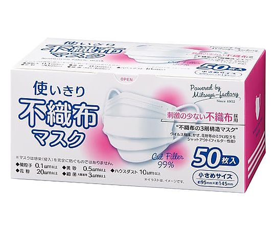 城山衛生材料合資会社 使いきり不織布マスク 小さめサイズ50枚101109 1箱 (ご注文単位1箱) 【直送品】