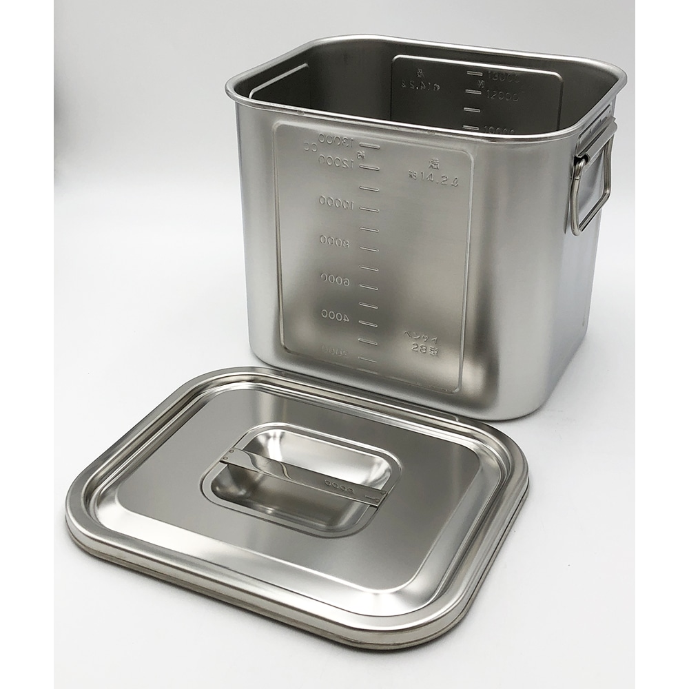 本間冬治工業 角型目盛付ポット (取手付き) 14.2L28 1個 (ご注文単位1個) 【直送品】