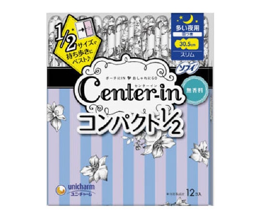 ユニ・チャーム センターインコンパクト1/2 無香料 多い夜用 12枚 1個 (ご注文単位1個) 【直送品】