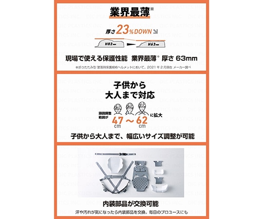 DICプラスチック 折りたたみ式ヘルメット IZANO2 ホワイト/オレンジラインAA21-W/O 1個 (ご注文単位1個) 【直送品】