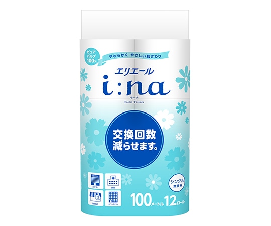 エリエール (大王製紙) エリエールi:na (イーナ) トイレットティシュー 無香料 シングル 100m 12ロール×6パック21001138 1ケース (ご注文単位1ケース) 【直送品】
