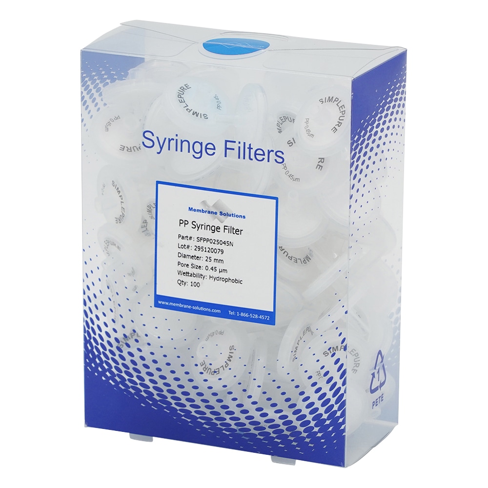 Membrane Solutions シリンジフィルター (親水性) PP φ25mm/φ0.45μm 1箱 (100個入) PP025045 1箱 (ご注文単位1箱) 【直送品】