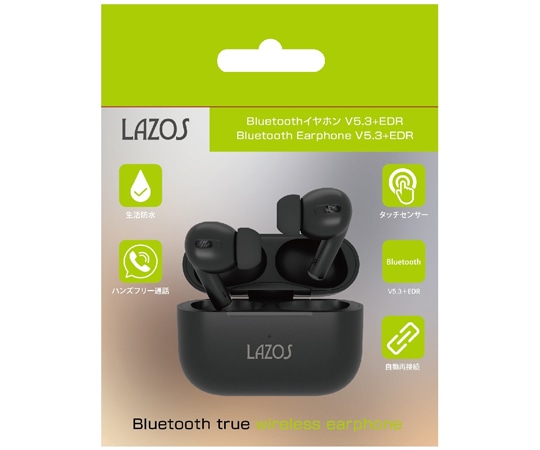 Lazos Bluetoothイヤホン V5.3+EDR 黒L-TWS-1 1個 (ご注文単位1個) 【直送品】