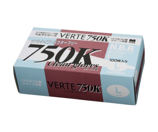 ミドリ安全 ニトリル使い捨て手袋 ベルテ750K ブルー 粉なし 100枚入 LサイズVERTE-750K-L 1箱 (ご注文単位1箱) 【直送品】