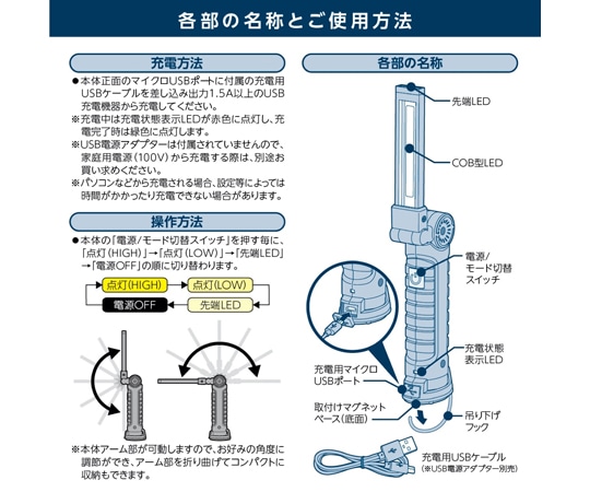 トライメイト マグネット付小型充電式LEDワークライトWL-HU100 1個 (ご注文単位1個) 【直送品】