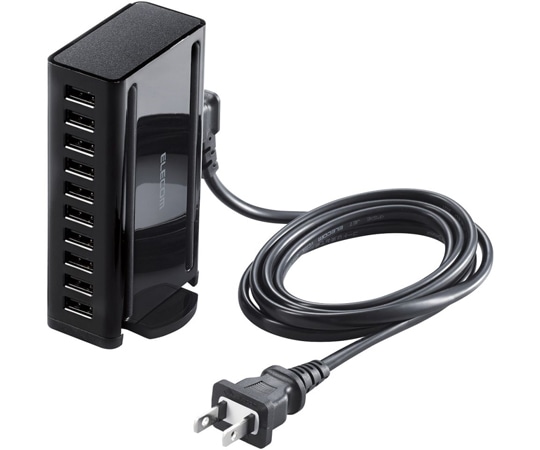 エレコム AC充電器 USB充電器 卓上多ポート 合計60W USB-A10ポート 縦置き横置き対応 ブラックEC-ACD04BK 1個 (ご注文単位1個) 【直送品】