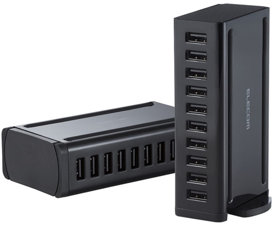 エレコム AC充電器 USB充電器 卓上多ポート 合計60W USB-A10ポート 縦置き横置き対応 ブラックEC-ACD04BK 1個 (ご注文単位1個) 【直送品】