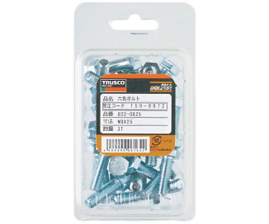 アズワン 六角ボルト ユニクロ 全ネジ M8×25 37本入B22-0825 1パック (ご注文単位1パック) 【直送品】