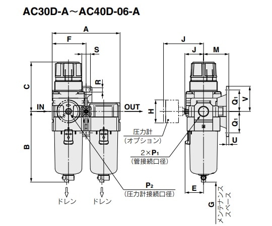 SMC エアーフィルター フィルターレギュレーター+ミストセパレーター Rc1/4AC30D-02G-B 1台 (ご注文単位1台) 【直送品】
