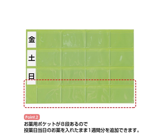 金鵄製作所 おくすりカレンダー グリーン 4用法8段タイプ ダブルポケット 1枚KWP2-32-GR 1枚 (ご注文単位1枚) 【直送品】