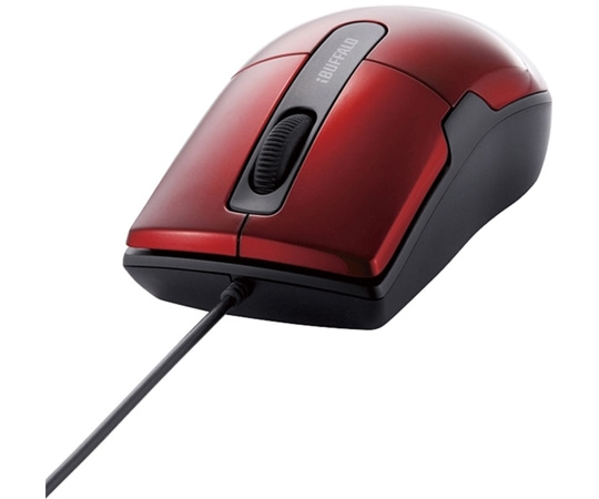 BUFFALO 有線BlueLEDマウス 静音/3ボタン Mサイズ レッドBSMBU26SMRD 1個 (ご注文単位1個) 【直送品】
