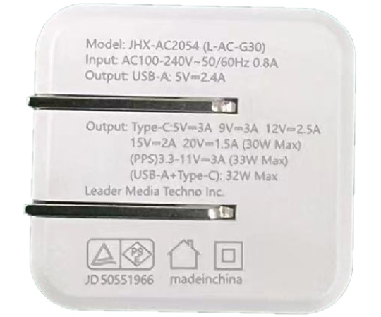 Lazos 窒化ガリウムAC充電器 2口 C (PD) +Aポート 30WL-AC-G30 1個 (ご注文単位1個) 【直送品】