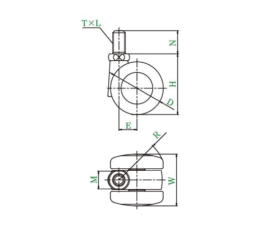 ユーエイ P型キャスター 自在車ねじ込み式双輪PT-50T,M12×15 1個 (ご注文単位1個) 【直送品】