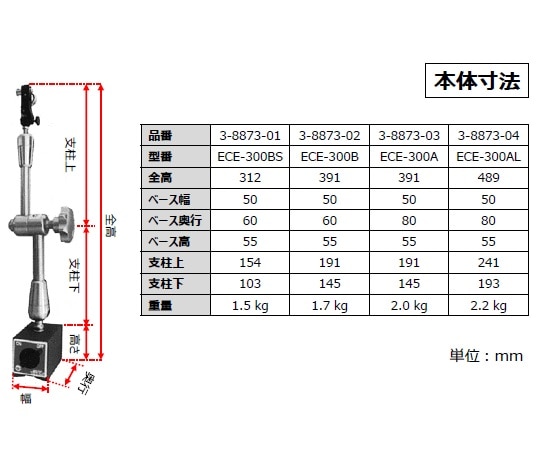 アズワン 油圧式ユニバーサルマグネットスタンド 257mm 80kgfECE-300BS 1個 (ご注文単位1個) 【直送品】