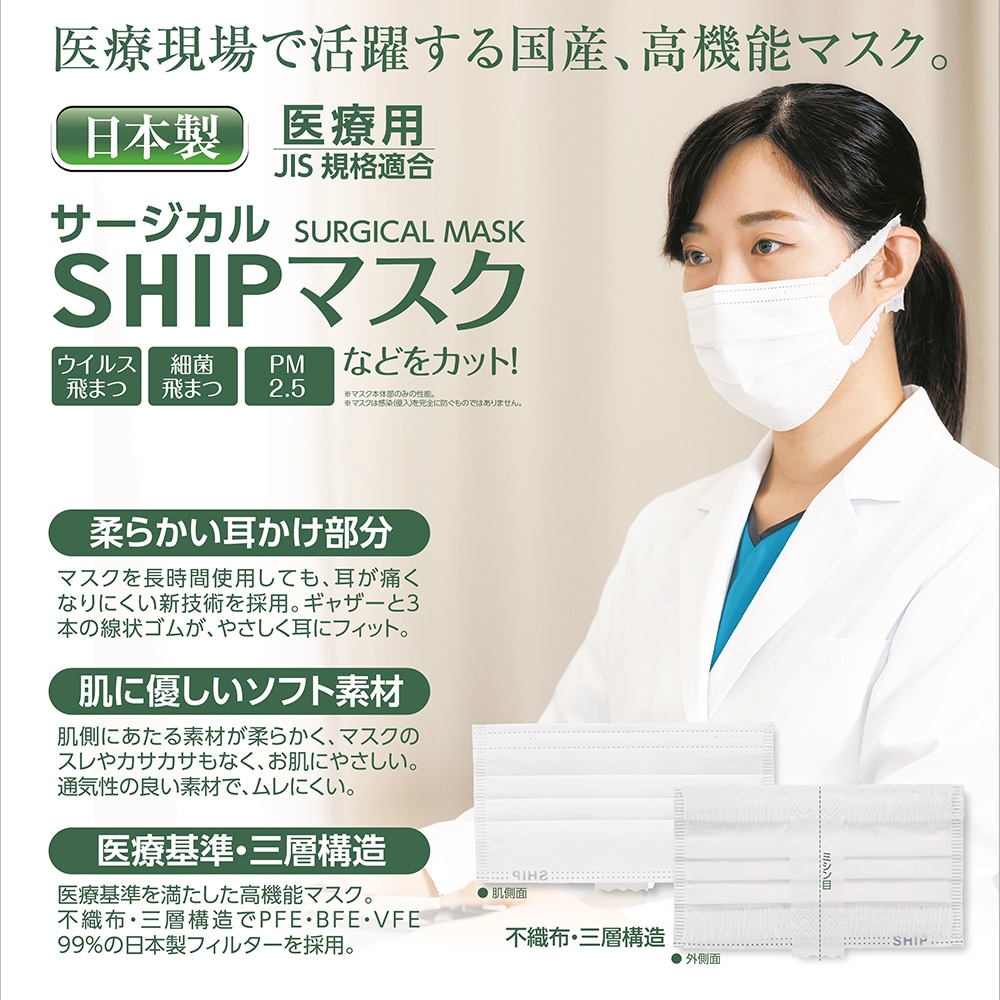 シップヘルスケア サージカルSHIPマスク ふつう 7枚入SHIP0007 1袋 (ご注文単位1袋) 【直送品】