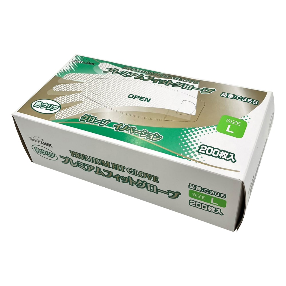 フジリンクス プレミアムフィットグローブ クリア L 200枚入C365 1箱 (ご注文単位1箱) 【直送品】