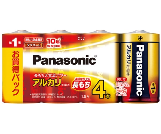 パナソニック アルカリ乾電池 金 単1形 4本パックLR20XJ/4SW 1パック (ご注文単位1パック) 【直送品】