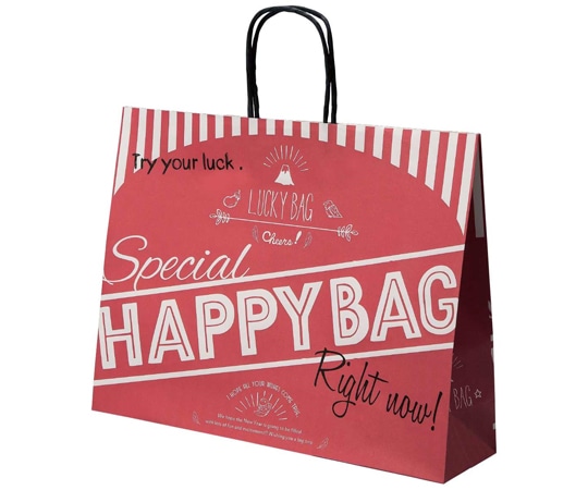 アズワン 福袋手提げ紙袋 ハッピーバッグ レッド 41.5×11×32cm 50枚入 38-151-4-3 1個(ご注文単位1個)【直送品】