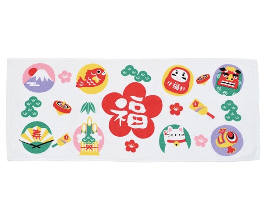 アズワン 福々縁起フェイスタオルフ 90枚 38-164-2-1 1個(ご注文単位1個)【直送品】