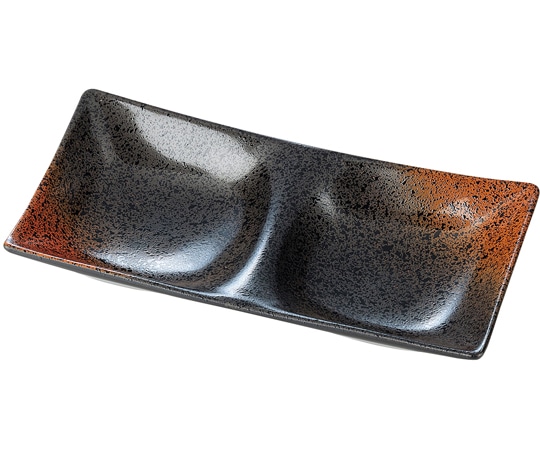 福井クラフト 16.8cm 2点薬味皿 焼き締め裏黒塗 50025780 1個（ご注文単位1個）【直送品】