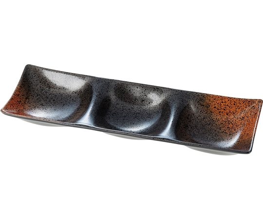 福井クラフト 26.2cm 3点薬味皿 焼き締め裏黒塗り 50025785 1個（ご注文単位1個）【直送品】