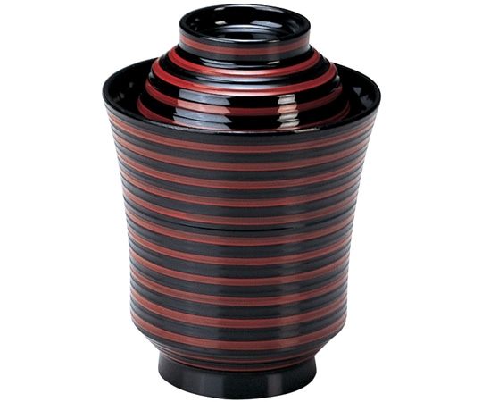 福井クラフト 線引き細身箸洗椀(蓋親)朱ライン 12023270 1個（ご注文単位1個）【直送品】