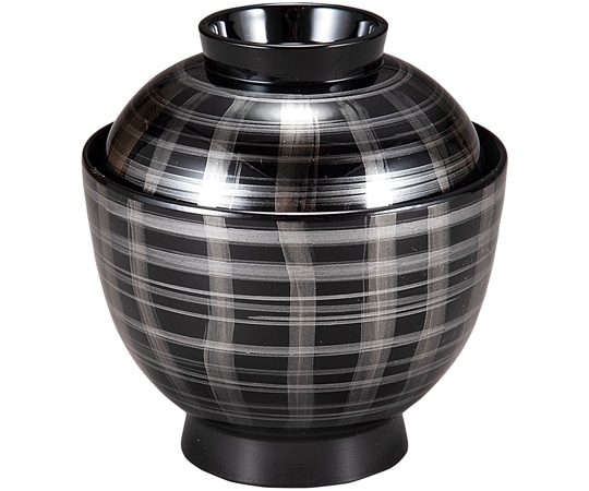 福井クラフト 耐熱3.2寸 玉子椀 銀格子内黒 30044570 1個（ご注文単位1個）【直送品】