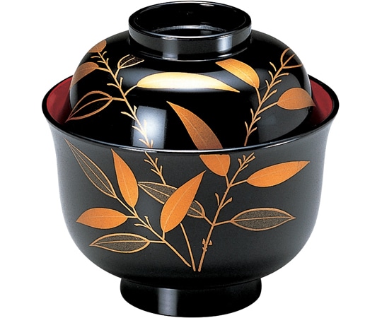 福井クラフト 耐熱3.3寸 羽反小吸椀 黒/笹 内朱 33600950 1個（ご注文単位1個）【直送品】