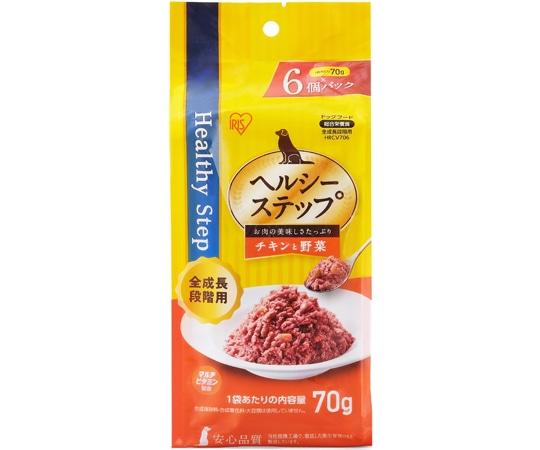アイリスオーヤマ ヘルシーステップレトルト チキンと野菜70g×6P 全成長段階用 HRCV706 1個（ご注文単位1個）【直送品】