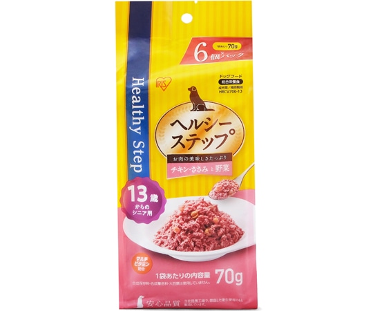 アイリスオーヤマ ヘルシーステップレトルト チキン・ささみと野菜70g×6P 13歳以上用 HRCV706-13 1個（ご注文単位1個）【直送品】