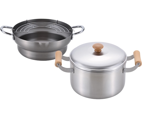 和平フレイズ 千歳 鉄共柄段付き天ぷら鍋24cm&木柄深型両手鍋22cm CS-052 1個（ご注文単位1個）【直送品】