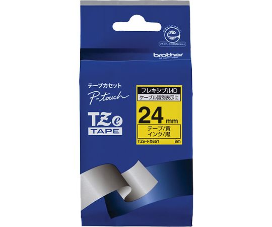 ブラザー TZeテープ フレキシブルIDテープ(黄地/黒字) 24mm TZe-FX651 1個(ご注文単位1個)【直送品】
