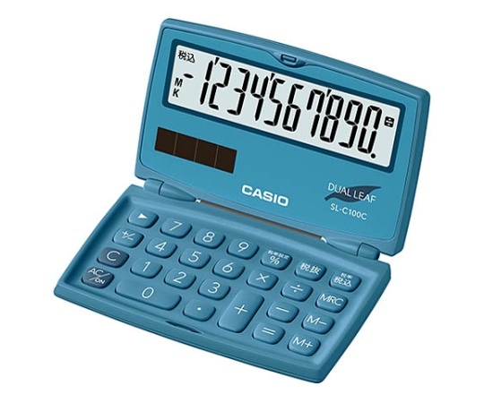 カシオ 折りたたみ手帳型カラフル電卓(10桁) (レイクブルー) SL-C100C-BU-N 1個(ご注文単位1個)【直送品】