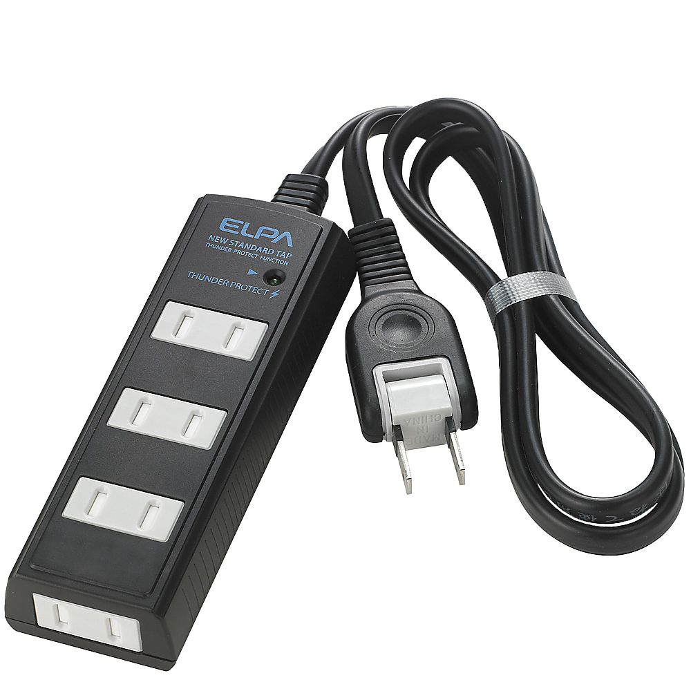 ELPA 耐雷 コード付タップ4P2m 黒 WBT-4020SBN(BK) 1個(ご注文単位1個)【直送品】
