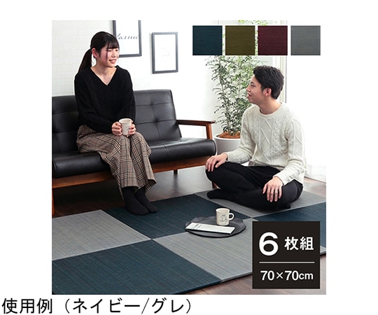 アズワン い草 置き畳 無地調 シンプル モダン シック 縁無し 約70×70×1.5cm 6枚組2色セット ネイビー/グレー 1040150130424 1組（ご注文単位1組）【直送品】