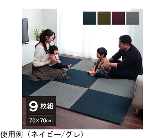 アズワン い草 置き畳 無地調 シンプル モダン シック 縁無し 約70×70×1.5cm 9枚組2色セット ネイビー/グレー 1040150190425 1組（ご注文単位1組）【直送品】