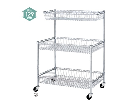 ストア・エキスプレス シェルフワゴンH129cm カゴ2段 ハーフカゴ付き D60.9cm 61-63-5-2 1セット（ご注文単位1セット）【直送品】