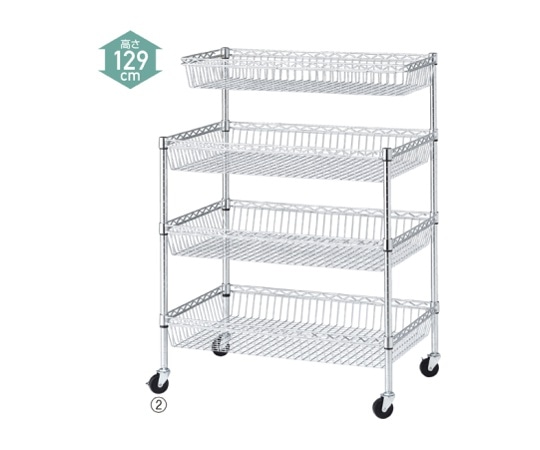ストア・エキスプレス シェルフワゴンH129cm カゴ3段 ハーフカゴ付き D45.7cm 61-63-6-1 1セット（ご注文単位1セット）【直送品】
