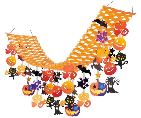 アズワン おばけハロウィンプリーツハンガー 天井飾り 180cm 37-30-5-1 1個（ご注文単位1個）【直送品】
