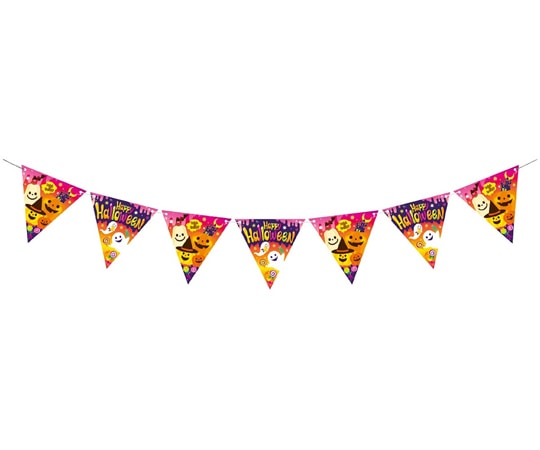 アズワン カラフルハロウィン 紙製7連三角フラッグガーランド 200cm 3本 37-33-15-1 1セット（ご注文単位1セット）【直送品】