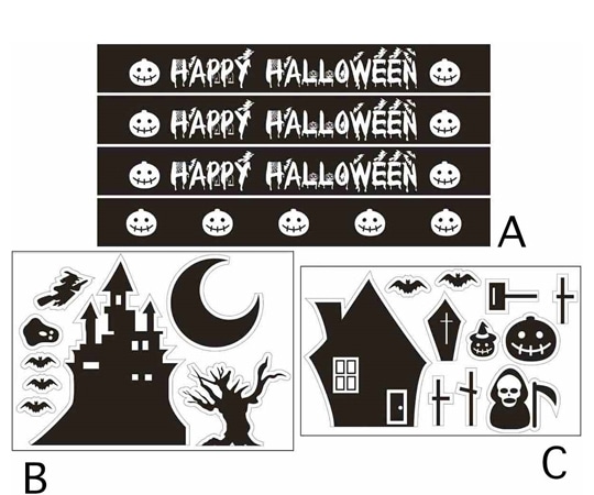 アズワン ハロウィンウインドウシール モノクロ 片面 37-34-1-1 1個（ご注文単位1個）【直送品】