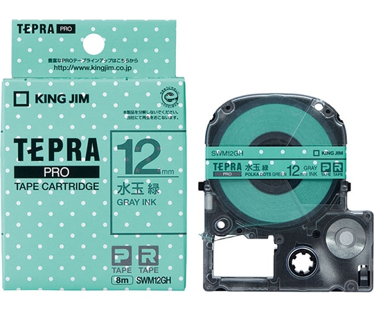 キングジム PROテープ 水玉緑/グレー文字 SWM12GH 1個(ご注文単位1個)【直送品】