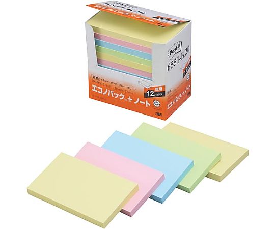 スリーエム ポストイット 再生紙ノート75×127 混色12冊 6551-K20 1パック(ご注文単位1パック)【直送品】