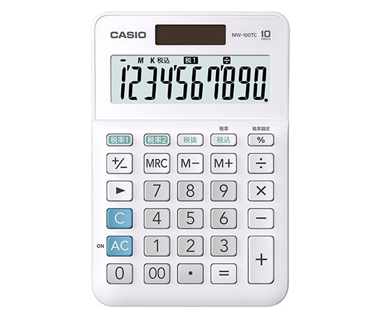 カシオ カシオ W税率電卓 ミニジャストサイズ10桁 ホワイト MW-100TC-WE-N 1個(ご注文単位1個)【直送品】